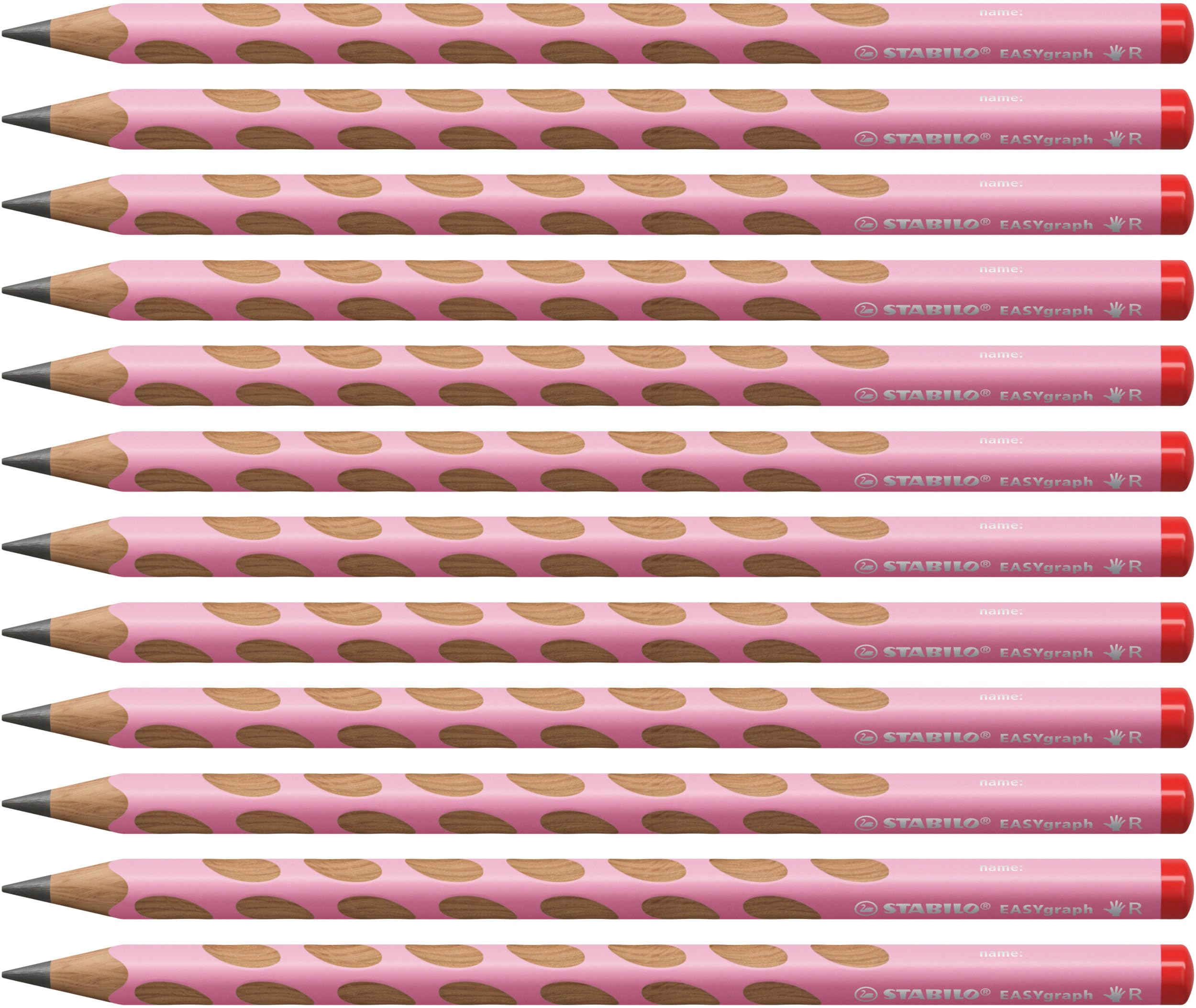 STABILO EASYgraph Pastel - Ergonomic Graphite Pencil - Right-Handed - Pack of 12 - Pastel Pink - Degree HB