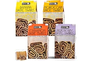 DARIOUS DATE COOKIE Darious Snack Co VEGAN and PALEO Date Swirls Variety Pack - Gourmet Assortment of Moroccan Spice, Banana, Blueberry, and Cinnamon Flavors for a Delightful Breakfast and Tea Time Treat - 4-Pack