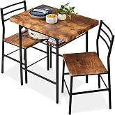 Best Choice Products 3-Piece Modern Dining Set, Space Saving Dinette for Kitchen, Dining Room, Small Space w/Steel Frame, Built-in Storage Rack - Medium Brown/Black