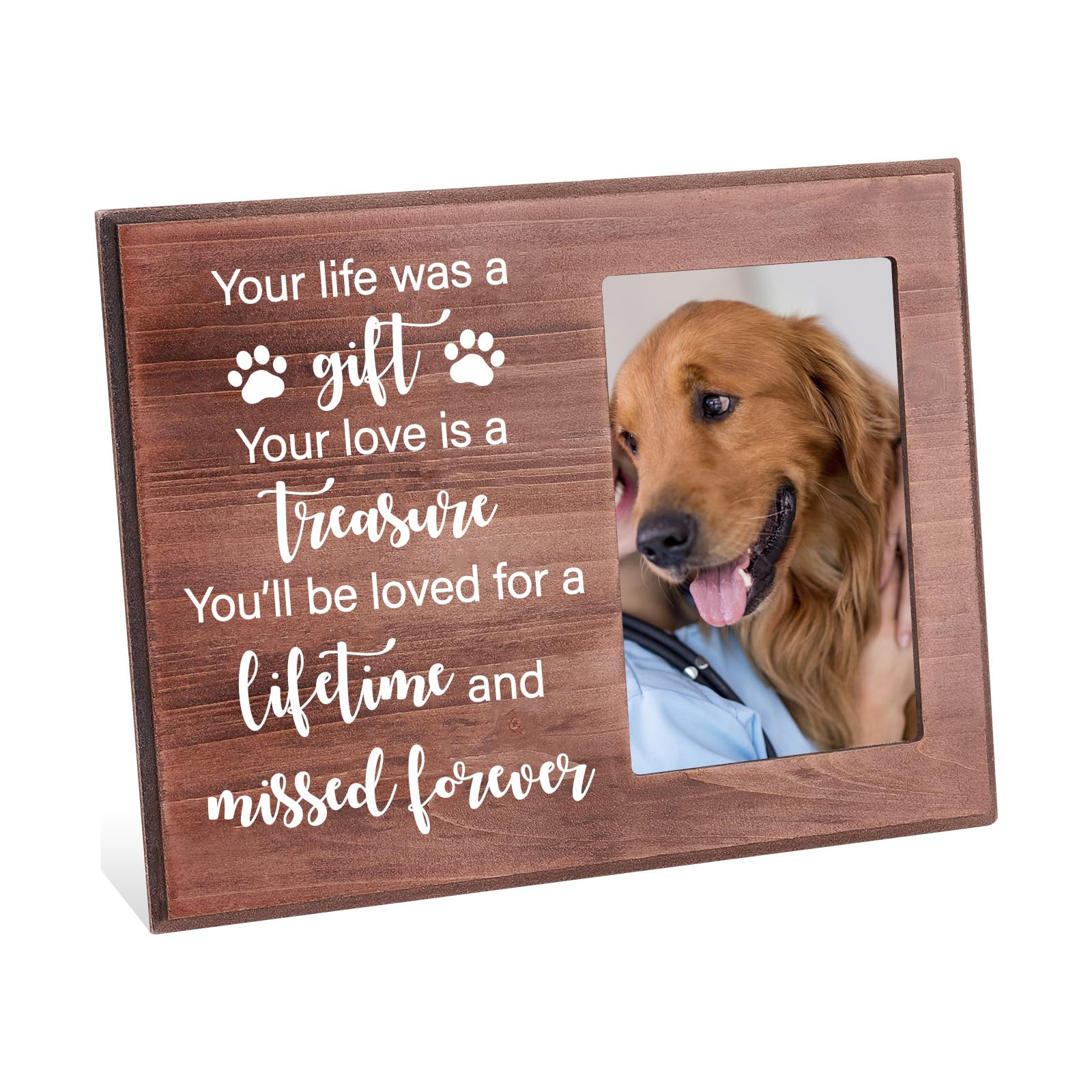 INFUNLY Pet Memorial Photo Frame - Wooden 4x6 Inch Pet Remembrance Gift for Dog, Cat & More