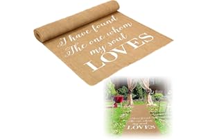 Tudomro 40 Inch x 15 Ft Extra Long Natural Burlap Wedding Aisle Runner Outdoor Jute Burlap Aisle Runner for Wedding Ceremony Rustic Indoor Carpet for Walkway (Love Style)
