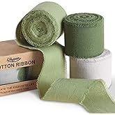 Keypan Green Ribbon 1-1/2 x 15 Yards Handmade Cotton Frayed Fringe Fabric Ribbons for Crafts Flower Bouquets Wedding Baby Sho