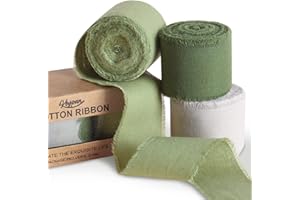 Keypan Green Ribbon 1-1/2 x 15 Yards Handmade Cotton Frayed Fringe Fabric Ribbons for Crafts Flower Bouquets Wedding Baby Shower Home DIY Decor