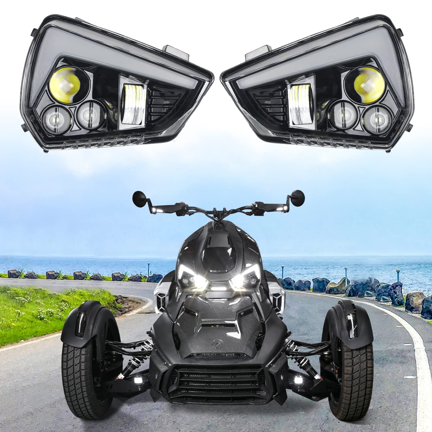 Photo 1 of CPOWACE Front LED Headlights Assembly Compatible with Can-Am Ryker all models Accessories LED Head Lamp w/High-Low Beams DRL Turn Signal Light (2PCS)