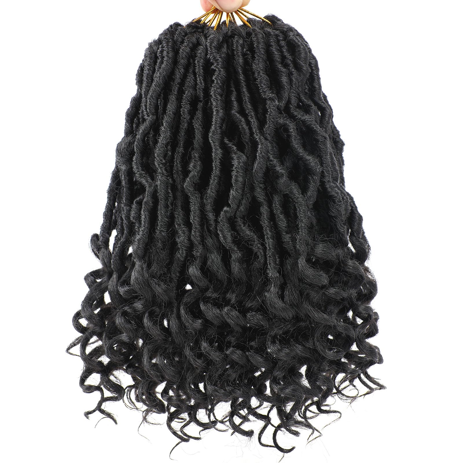 Samtress 10 Inch Faux Locs Crochet Hair With Curly Ends 7 Packs Natural Black Pre-looped Goddess Locs Crochet Hair Natural Wavy Nu Goddess Locs Synthetic Braiding Hair Extensions (#1B) — image 1