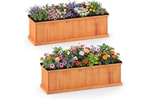 HAPPYGRILL Wood Raised Garden Bed, Rectangular Planter Box w/Drainage Holes & Liner for Growing Flowers Vegetables, Outdoor I