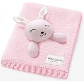 Bleu La La Blanket Lovey 100% Organic Cotton Baby Blanket with Comfort Lovey, Soft Security Blanket for Newborns &amp; Toddlers (Bunny - Pink)