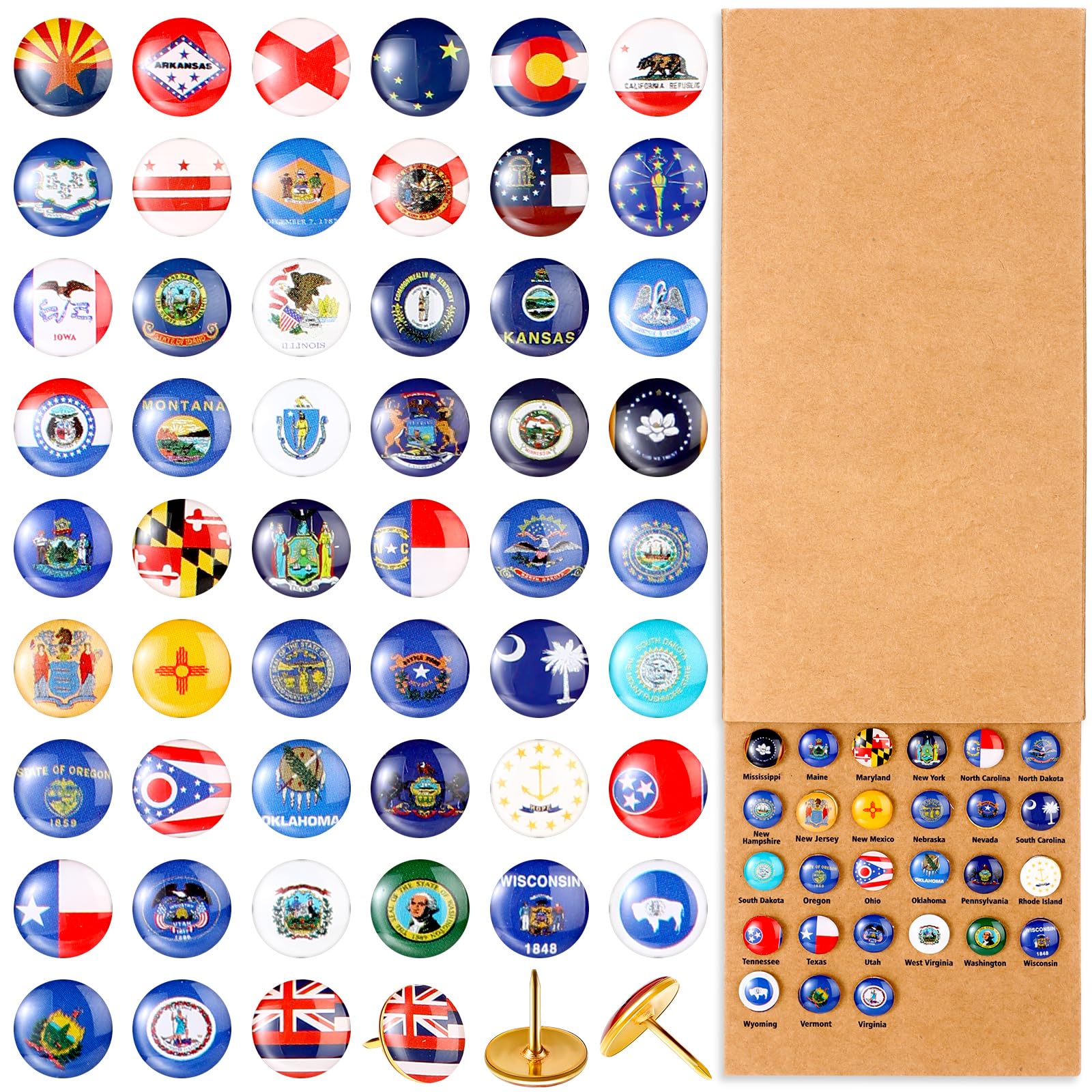 Photo 1 of Yoojahow 51 Pcs USA State Push Pins Us Flag Thumb Tacks Map Pins Flag Tacks Decorations for Men Women Teacher Dad Home Office Classroom Bulletin Board