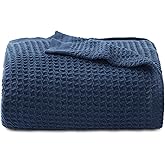 Bedsure Gentlesoft 100% Cotton Large Throw Blanket for Couch 50x70 inches - Breathable and Soft for Spring Summer, Waffle Weave Throw Blanket for Office, Navy