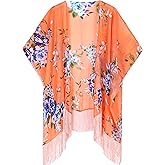 Women's Floral Kimono Cover Up - Lightweight Leopard Chiffon Beachwear for Bikini,Cardigan and Swimwear