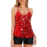 GUANYY Sequin Tops for Women Sparkly Strappy Tank Tops Sexy V Neck Top Concert Outfits Party Disco Club Night