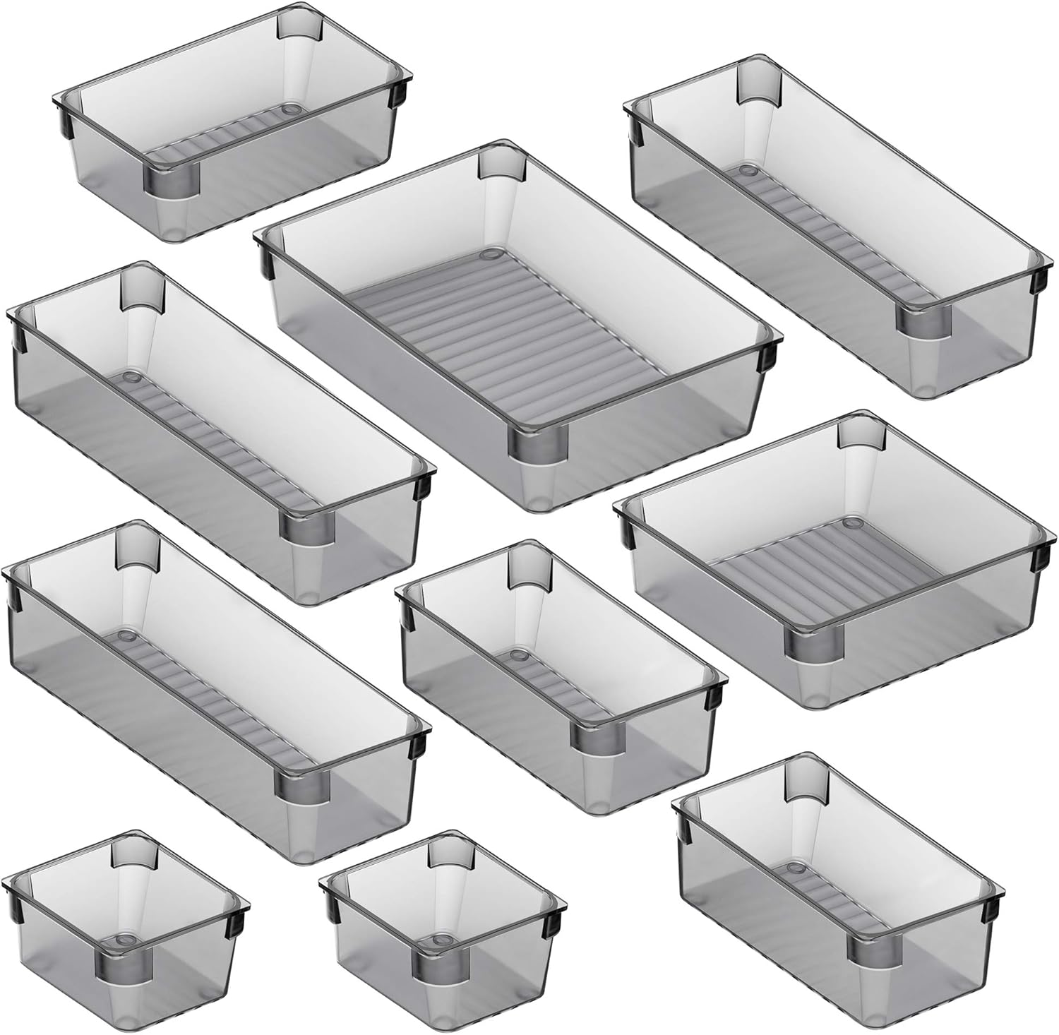Puroma 10-pcs Desk Drawer Organizer Trays, 5 Different Sizes Large Capacity Plastic Bins Kitchen Drawer Organizers Bathroom Drawer Dividers for Makeup, Kitchen Utensils, Jewelries and Gadgets: Home & Kitchen