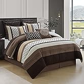 LANCO MODERN LIFESTYLE King Comforter Set, Brown Bedding Set, Jacquard Woven with Embroidery, 8 Pieces Bed in a Bag, Bed Skirt, Shams and Decorative Pillows