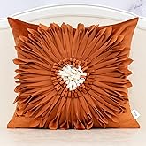 Alerfa 3D Flower Handmade Throw Pillow Cover Decorative Orange Velvet Pillowcase Cushion Cover with Hidden Zipper for Couch Bed Living Room Home Decor 18 x 18 Inches