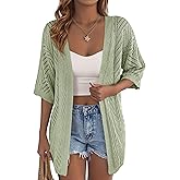 PRETTYGARDEN Women's Lightweight Summer Cardigans 2026 Short Sleeve Knit Crochet Coverups Spring Boho Beach Vacation Clothes