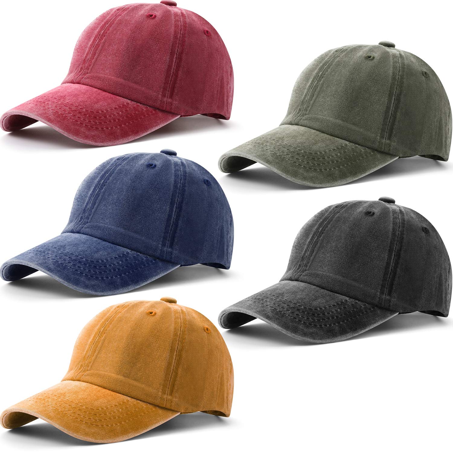 Photo 1 of 5 Pieces Unisex Cotton Vintage Baseball Cap Low Profile Unstructured Baseball Hat Washed Distressed Twill Adjustable Dad Hat (Multiple Color, Simple Style)