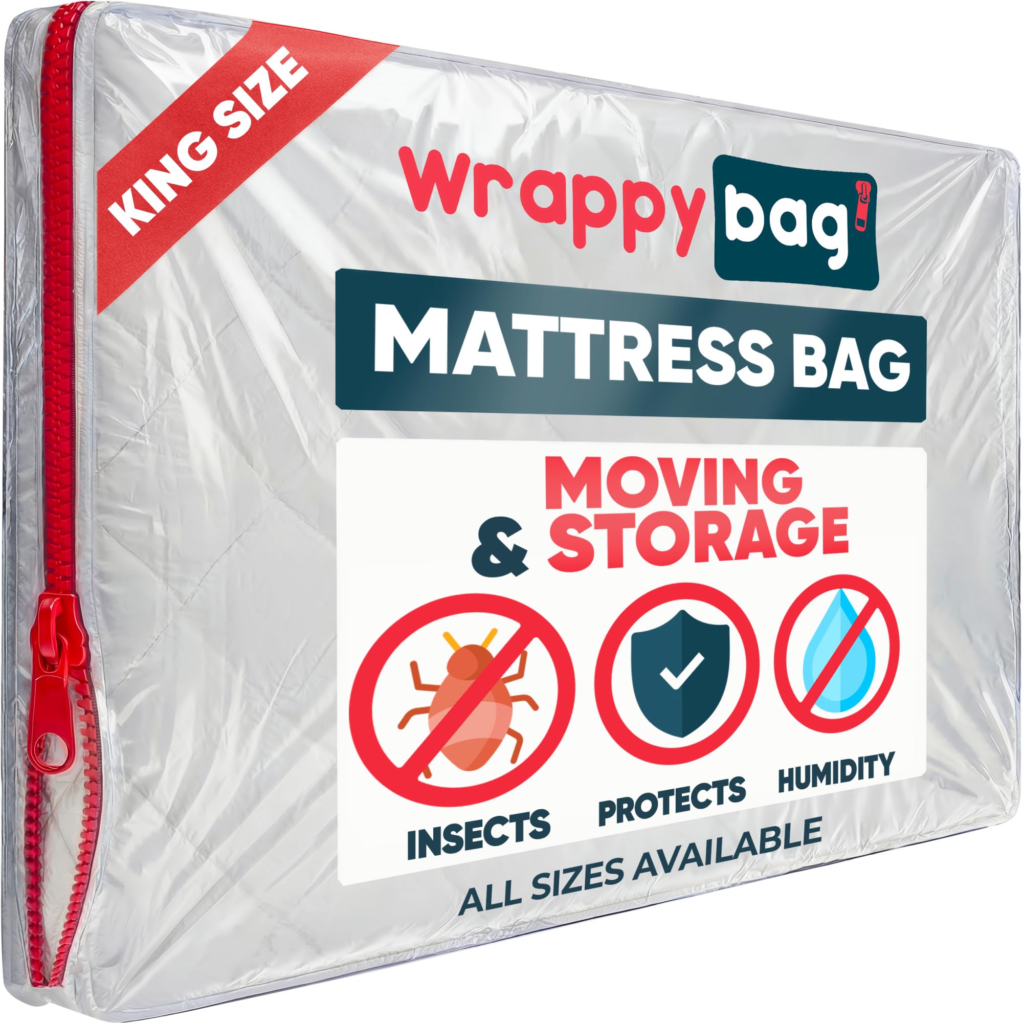 WRAPPYBAG – Protective Plastic Mattress Case — Double Size — Waterproof, Anti-Tear Storage Bag — for House Moves, Storage and Transport - King