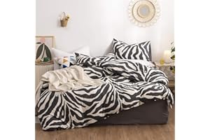 LAYENJOY Zebra Duvet Cover Set Queen 100% Cotton Black and White Animal Print Bedding 1 Leopard Comforter Cover Full with Zipper Ties 2 Pillowcases for Kids Teens Boys Girls Women