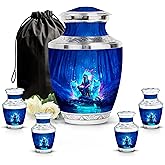 SABURIAL Native American Urn - Memorial for Men Ash - Mini Decorative Urns for Adult Male & Female Ashes - Small Burial Urns for Mom & Dad - Blue Cremation Urn - Combo - Large 10 Inch & Small 3 Inch
