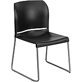 Flash Furniture Hercules Series Contoured Stacking Chairs for Waiting Rooms and Offices, Ergonomic Lobby Chairs with Curved Back, Set of 5, Black