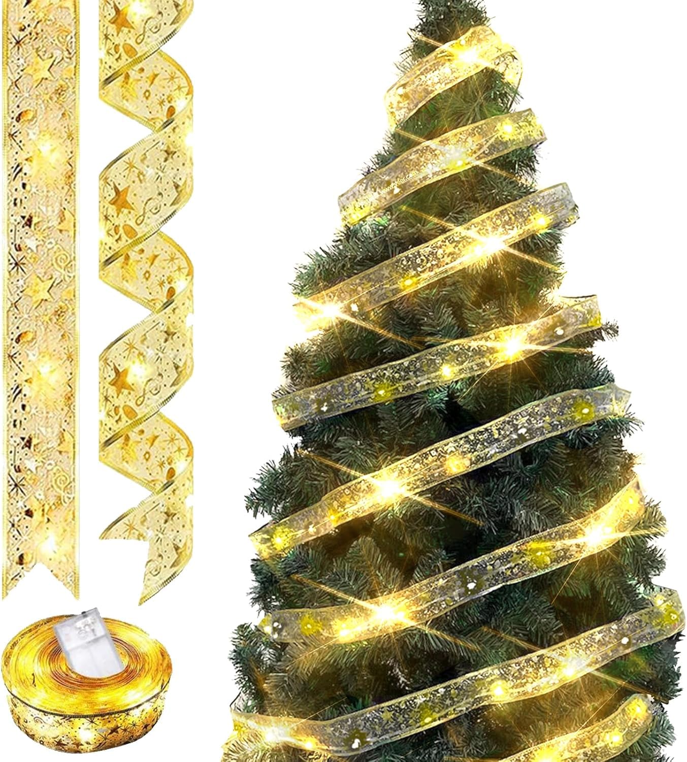 Christmas Tree Decoration Ribbon 5 cm x 10 m Golden Ribbon Christmas Ribbon Lace Ribbon Decoration Shiny Ribbon for Christmas Accessories Garden Holiday Party Christmas Tree
