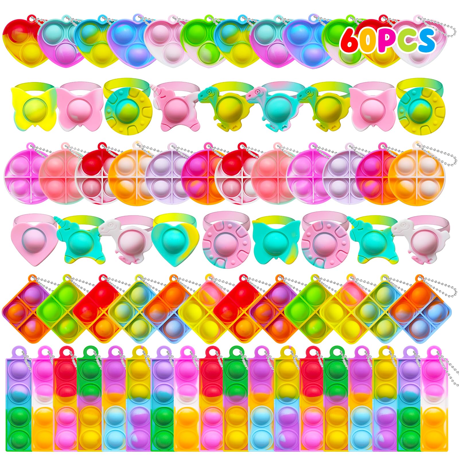 KIDRENFUN Party Bag Fillers for Kids - 60 PCS Fidget Toys Pack Party Favours, Birthday Party Bag Toys Lucky Dip Prize, Poppet Keyring Class Gifts, Return Gifts Pinata Fillers for Girls Boys — image 1