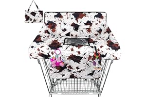 YRHSNCLSDG Cow Shopping Cart Cover & Grocery Cart Cover， Portable 2-in-1 High Chair Cover with Safety Harness, Multifunctional Cart Covers with Clear Phone Pouch