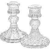 Clear Glass Candlestick Holders,2pcs Set Include Taper Candle Holders and Stripe Candle Holders,Two Style for Formal Events, Wedding, Festival,Church, Party & Festival Decoration (Clear-2)