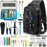 Soulchen 255 Pcs Fishing Backpack with Tackle Boxes and Gears Tackle Sling Bag Backpack with Fishing Hooks, Lures, Pliers, Lip Gripper, Hook Remover, Fish Gifts for Men