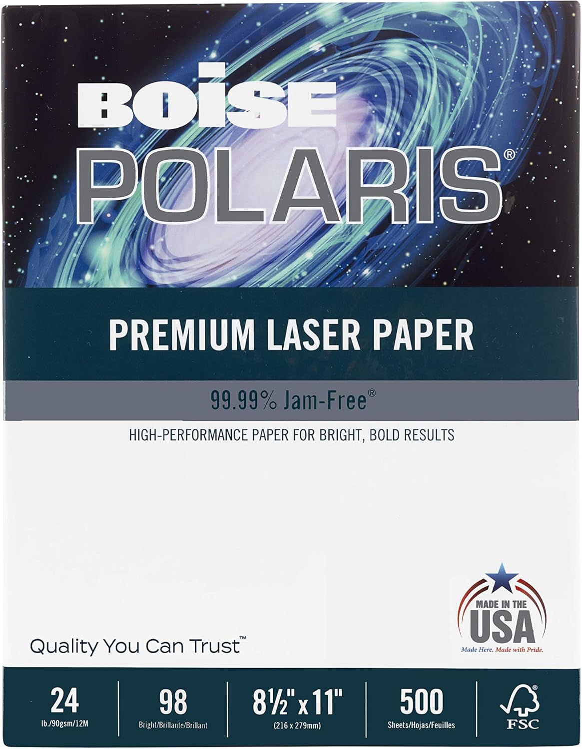 BOISE POLARIS Premium Laser Paper, 8.5" x 11" Letter, 98 Bright White, 24 lb., 8 Ream Carton (4, 000 Sheets) : Office Products