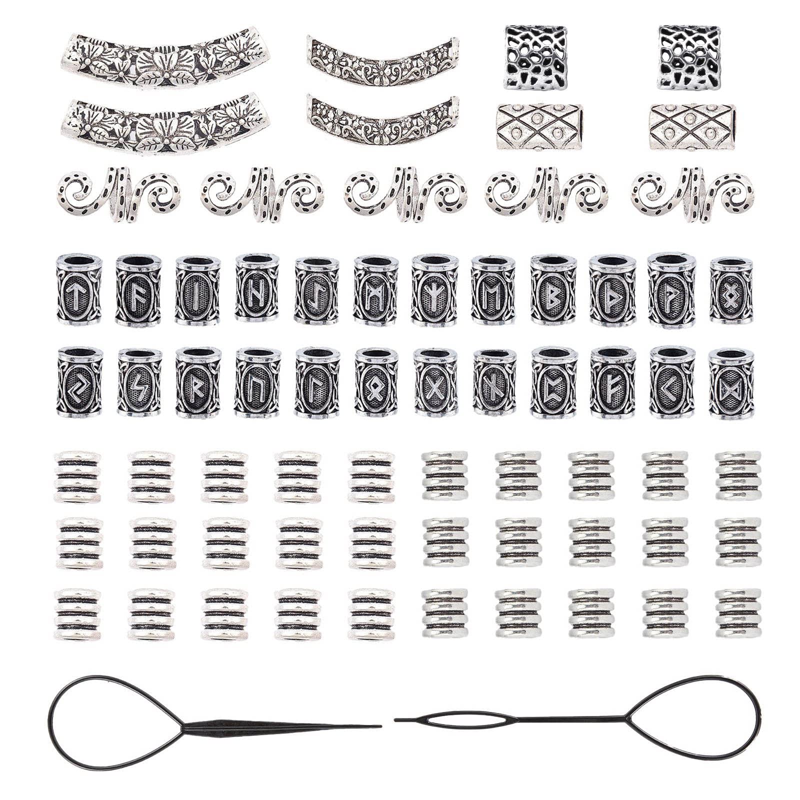 SUNNYCLUE 1 Bag 69Pcs Viking Hair Beads Norse Tube Beads Antique Silver Column Beads for Hair Braiding Bracelet Pendant Necklace DIY Jewelry Hair Decoration