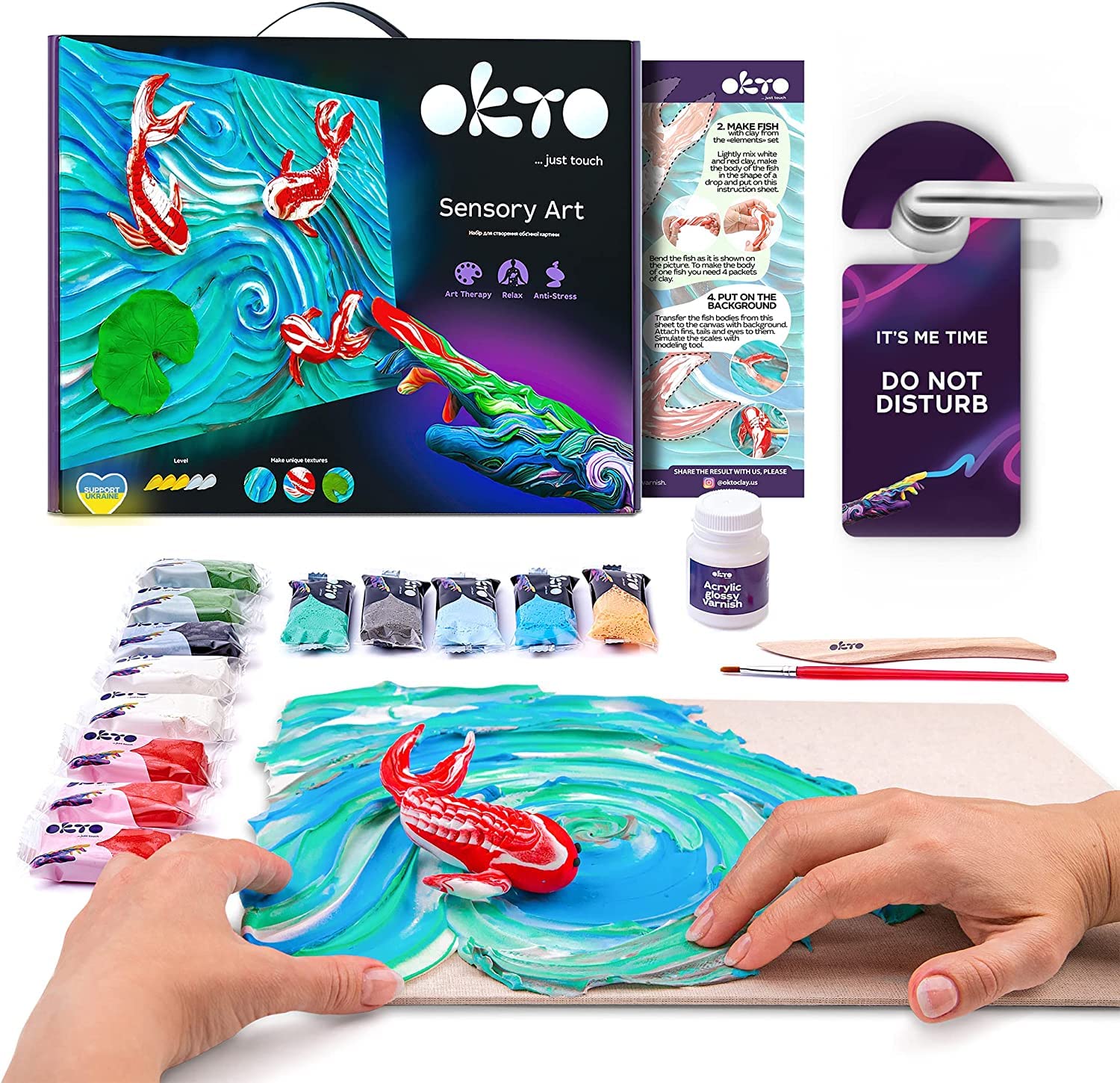 OKTO Koi Carps Art Craft Kits - Similar to Painting by Numbers for Adults, Air Dry Clay Modelling Kit, Arts and Crafts, Craft Kit