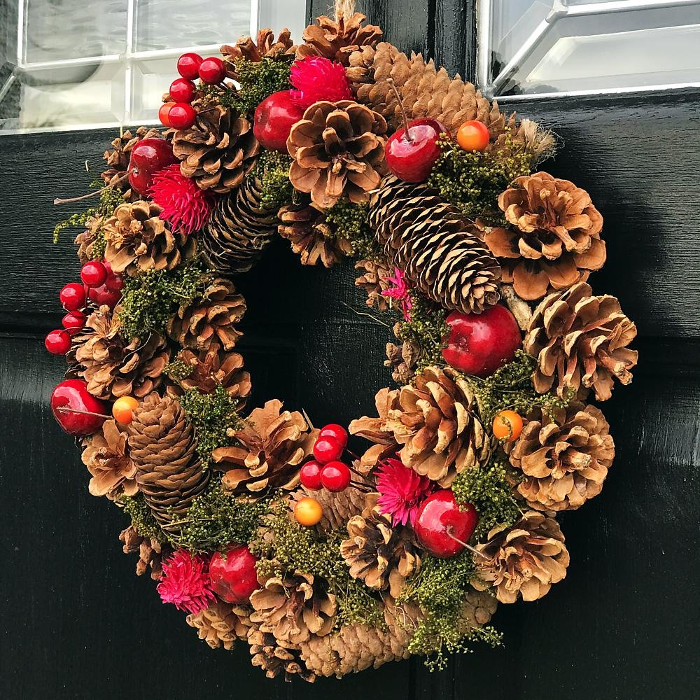 Celebration Occasion Supplies Natural Pine Cone Wreath Red
