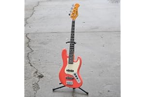 CNZ Audio JB Mini Electric Bass Guitar - Coral Body, Maple Neck, Rosewood Fingerboard & 3-Ply Ivory Pickguard, 28.6" Short Scale Premium Pickups, Vintage Steel Bridge & Tuners - Pure Tone Awesomeness