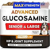 Advanced Glucosamine Hip & Joint Supplement for Senior Dogs - Green Lipped Mussel & Collagen - Hip & Joint Pain Relief - Large & Small Breed - Joint Health - Bacon - 120 Chews