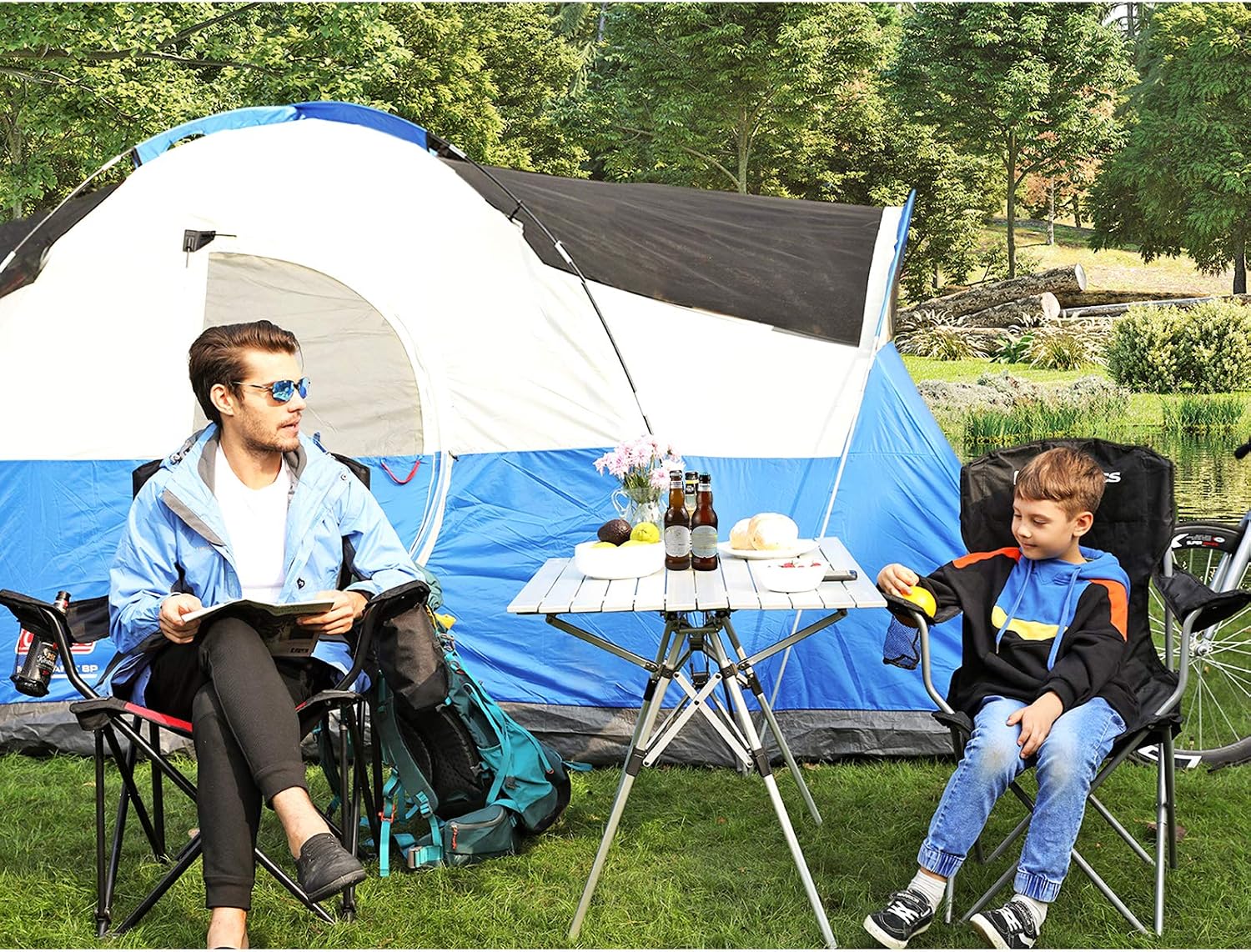 SONGMICS Set of 2 Folding Camping Chairs, Comfortable, Heavy Duty Structure, Max. Load Capacity 150 kg, with Cup Holder - Image 5