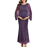 AISWI Maternity Sparkly Cape Mesh Dress Maxi Mermaid Bodycon Pregnancy Dresses Wedding Guest Baby Shower Formal Dress