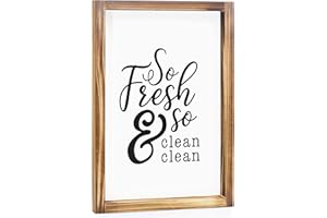 MAINEVENT So Fresh And So Clean Sign 11x16 Inch, Farmhouse Bathroom Decor Wall, So Fresh So Clean Wall Art, Small Bathroom Sign Rustic Farmhouse Bathroom Wall Decor Funny Bath Room Sign with Wood Frame
