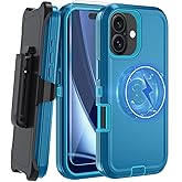 CONWOE Magnetic for iPhone 17 Case,with Belt Clip,[Compatible with Magsafe] W/Tempered Glass Screen Protector,Anti-Drop,Shockproof,Heavy Duty Protection (Lake Blue)