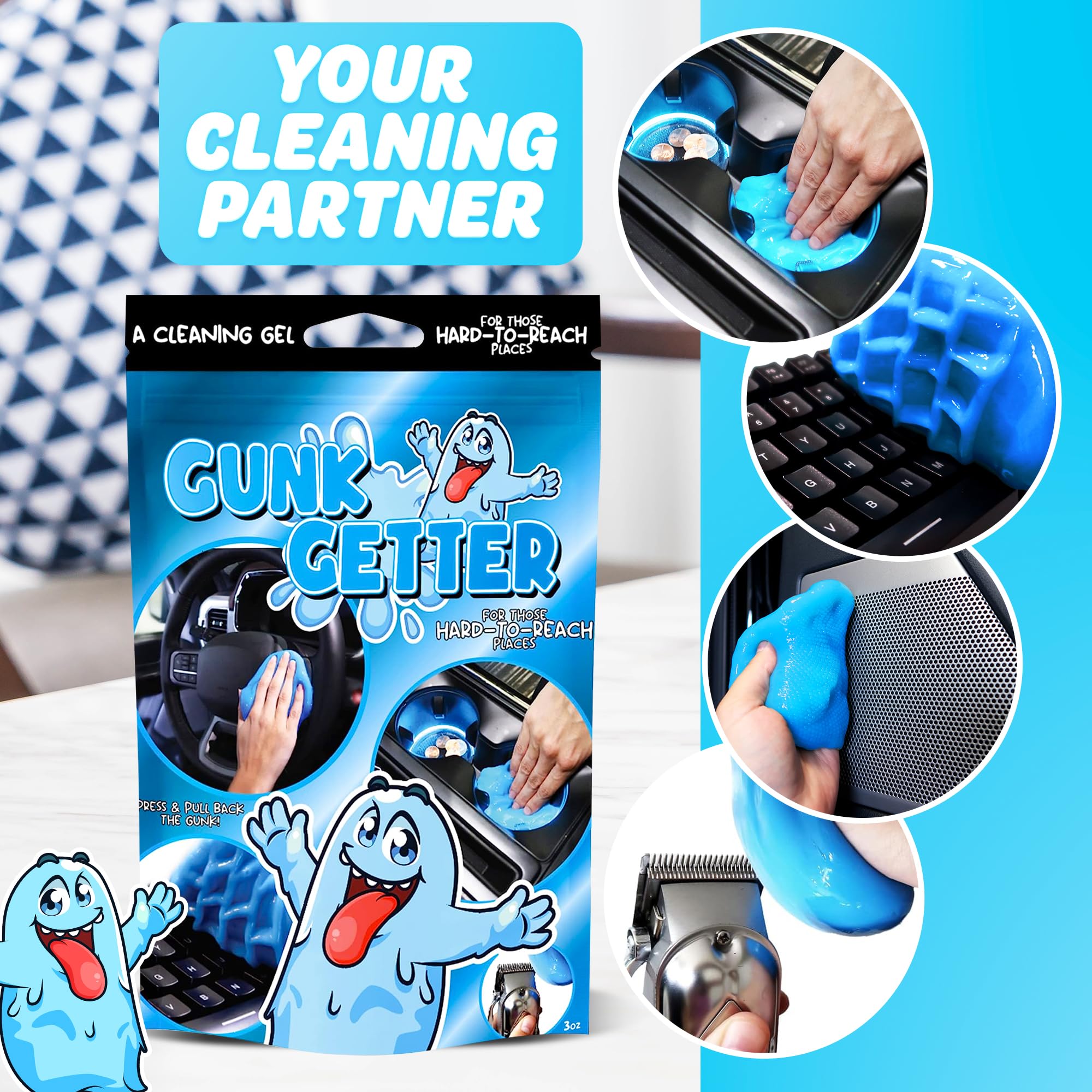 PeerBasics, Cleaning Gel for Those Hard to Reach Places, Automotive Cup Holder Electronic Keyboard Office, Slime Gel Cleaner Dust Crumb Removal (Resealable Pouch, Blue, 3oz)