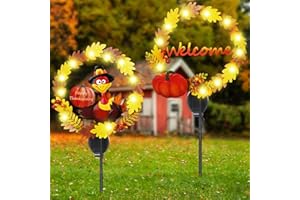 Capoda 2 Pcs Thanksgiving Outdoor Decorations Solar Turkey Yard Stakes Fall Turkey Lights Decorations 42.5 Inch Welcome Thanksgiving Pumpkin Yard Signs for Garden Lawn Pathway Autumn