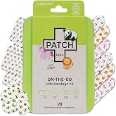 Patch Kids On-The-Go Natural Bamboo Adhesive Bandage Kit for Sensitive Skin, Eco-Friendly Hypoallergenic Bandages for Sensitive Skin. Non Toxic Bandages for Boys &amp; Girls with Cute Prints, 29 ct Small