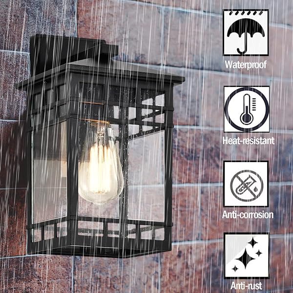 OUTDOOR WALL LANTERN, EXTERIOR WALL MOUNT LIGHT FIXTURE, BLACK OUTSIDE PORCH SCONCE LIGHTING WITH SEEDED GLASS, WATERPROOF OUTDOOR WALL LIGHT FOR PATIO FRONT DOOR ENTRYWAY