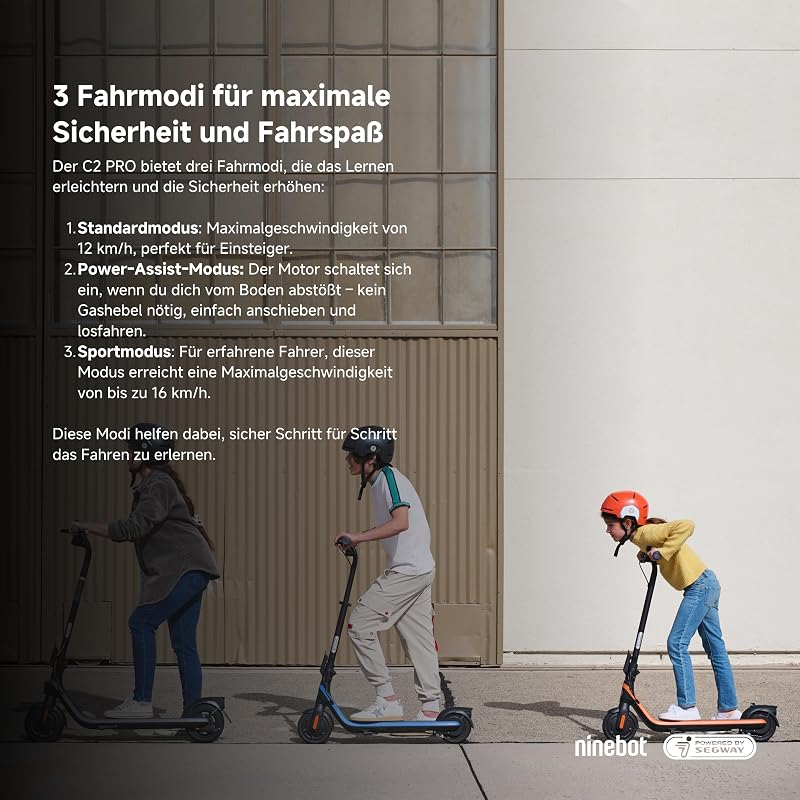 C2 Pro E, Trottinette électrique Enfant, 3 Modes de Conduite avec Vitesse Maximale de 16 km/h, Autonomie de 17 km