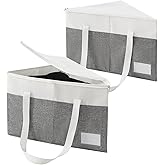 Beveetio 2-Pack Rigid Hanger Organizer Bags with Lid, Triangle Hanger Storage Organizers for Closet, Laundry Room, Wardrobe, Drying Rack, Dustproof Space Saving Holder, Grey &amp; White