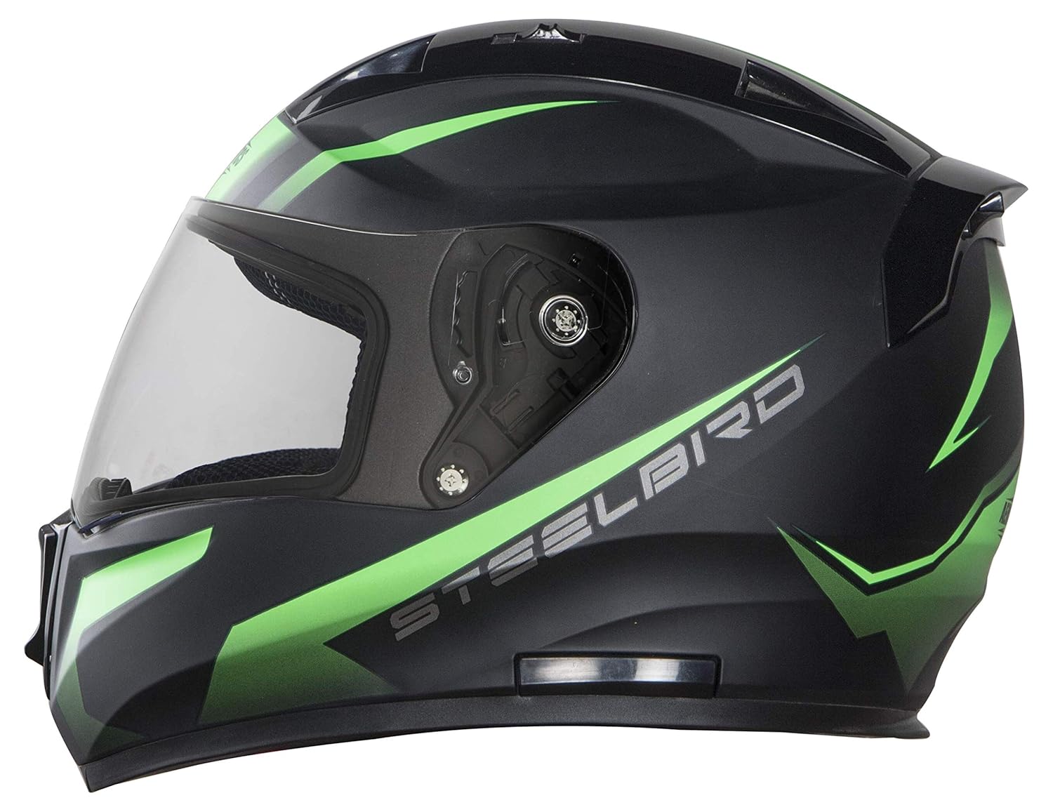 Stylish Matt Black/Green Color Steelbird SA1 Whif Full Face Helmet