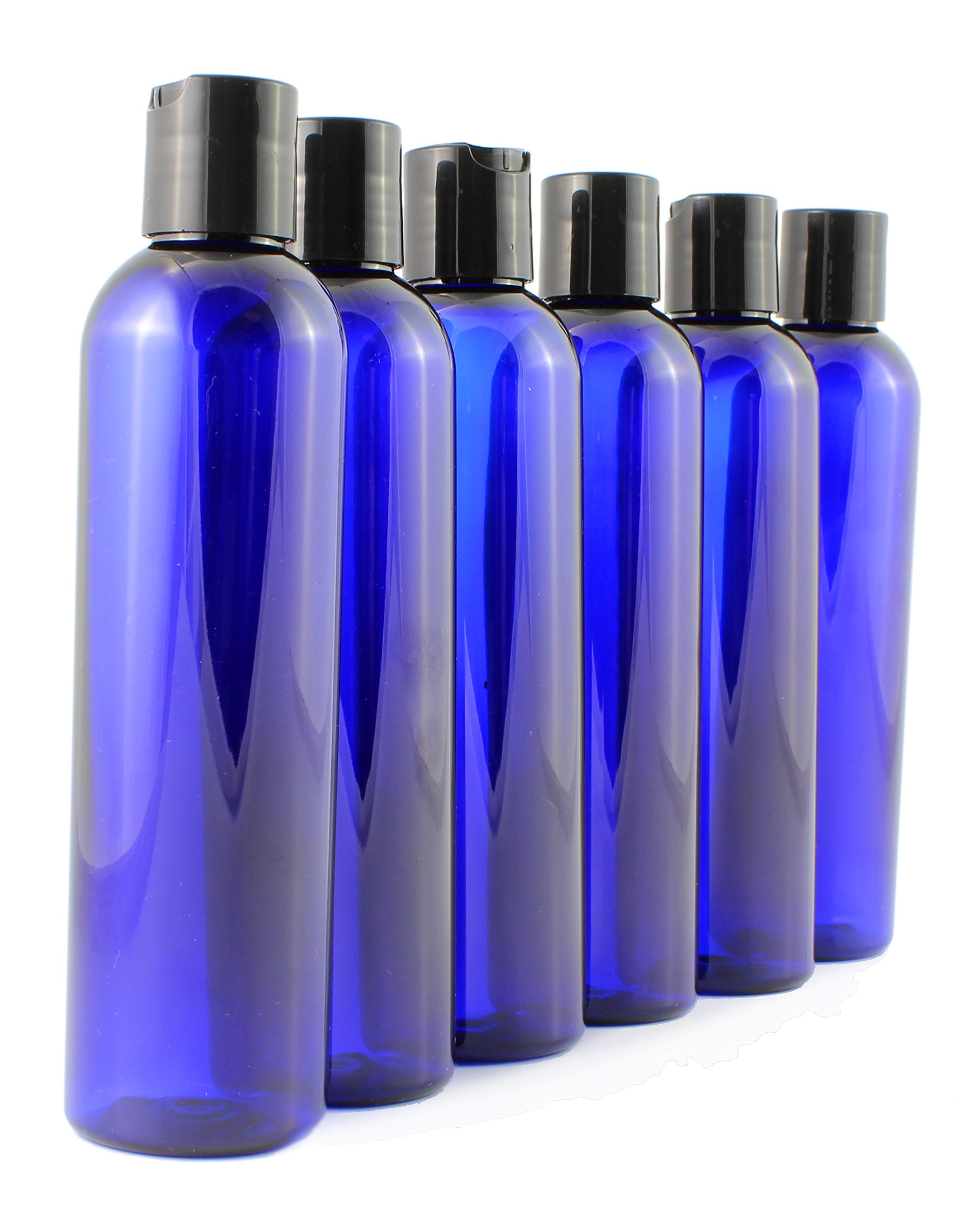 Empty Plastic Squeeze 8oz Bottles with Disc Top Flip Cap 6 pack,Cobalt