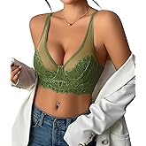 Avidlove T-Shirt Bras for Women Underwire Lace Mesh Tops Bralette Green XL