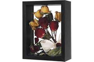 REDHUGO Wooden Dried Flower Frame, Floating Wood Shadow Box Frame for Pressed Flowers Double Acrylic Picture Frame Tabletop DIY Gifts for Family Friends Rectangle Black 5×7 inches (FRAME ONLY)