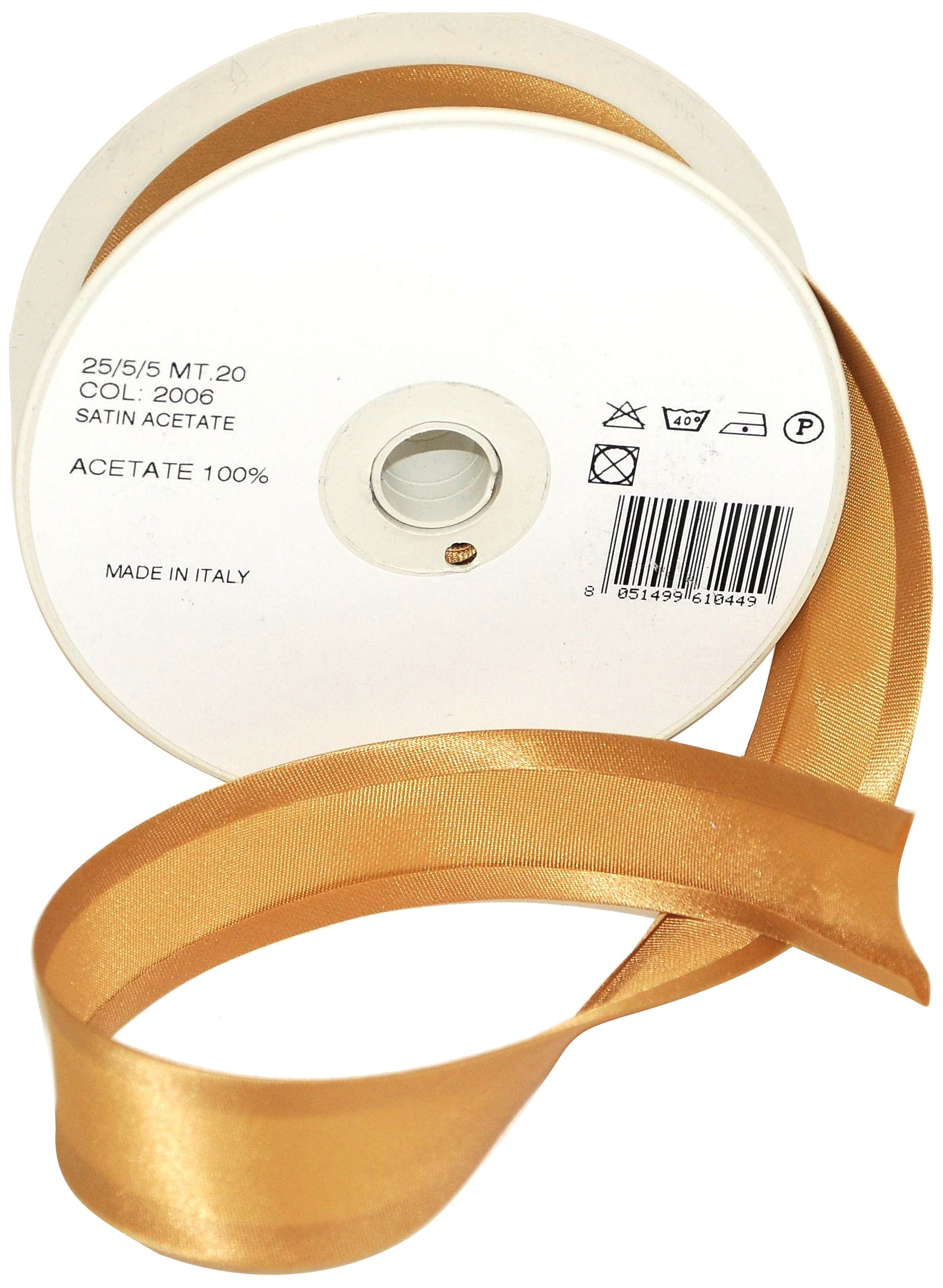 Inastri Trimz Acetate Satin Bias Binding Tape, 25mm Width, Honey Gold (Color 2006) – Silky Double-Fold Edging for Dressmaking, Bridal & Crafts